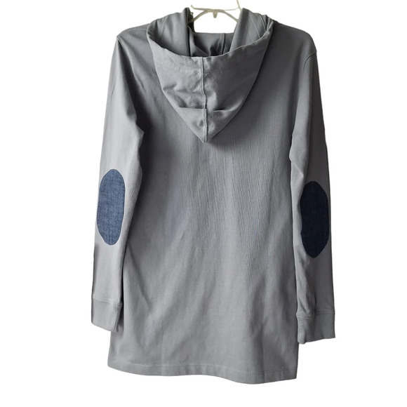 Lands End Women Medium 100% Cotton Gray Long‎ Sleeve Hoodie Elbow Patch Pockets - Picture 1 of 16